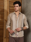 Campus Sutra Sand Beige Multitrack Stripe-Woven Shirt