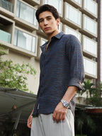 Campus Sutra Contrast-Heathered Jacquard Shirt