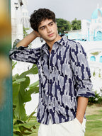 Campus Sutra Contrast-Abstract Jacquard Shirt