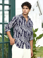 Campus Sutra Contrast-Abstract Jacquard Shirt
