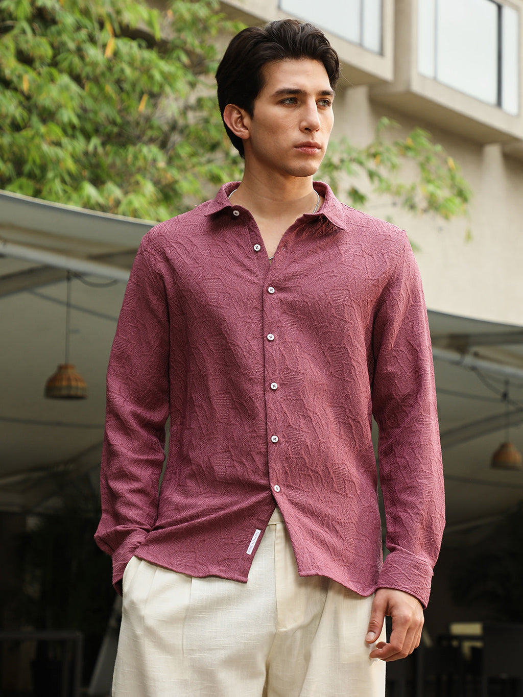 Campus Sutra Geo-Abstract Jacquard Shirt