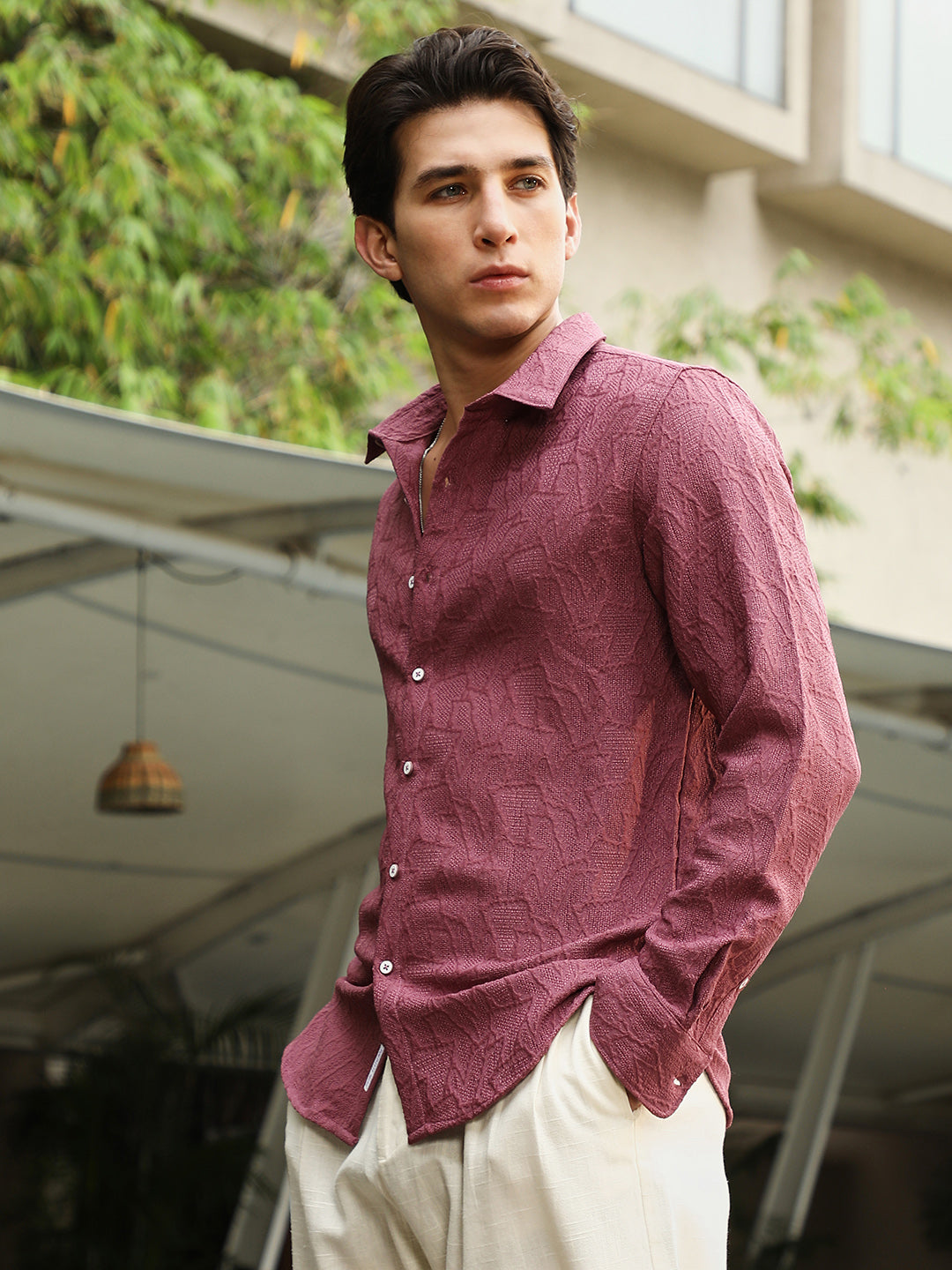Campus Sutra Geo-Abstract Jacquard Shirt