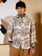 Campus Sutra Strokes-Imprint Brushed Shirt
