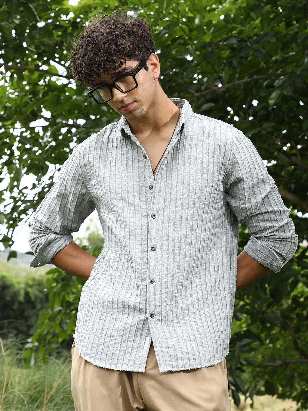 Campus Sutra Edgy-Stripe Jacquard Shirt