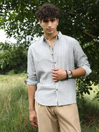Campus Sutra Edgy-Stripe Jacquard Shirt