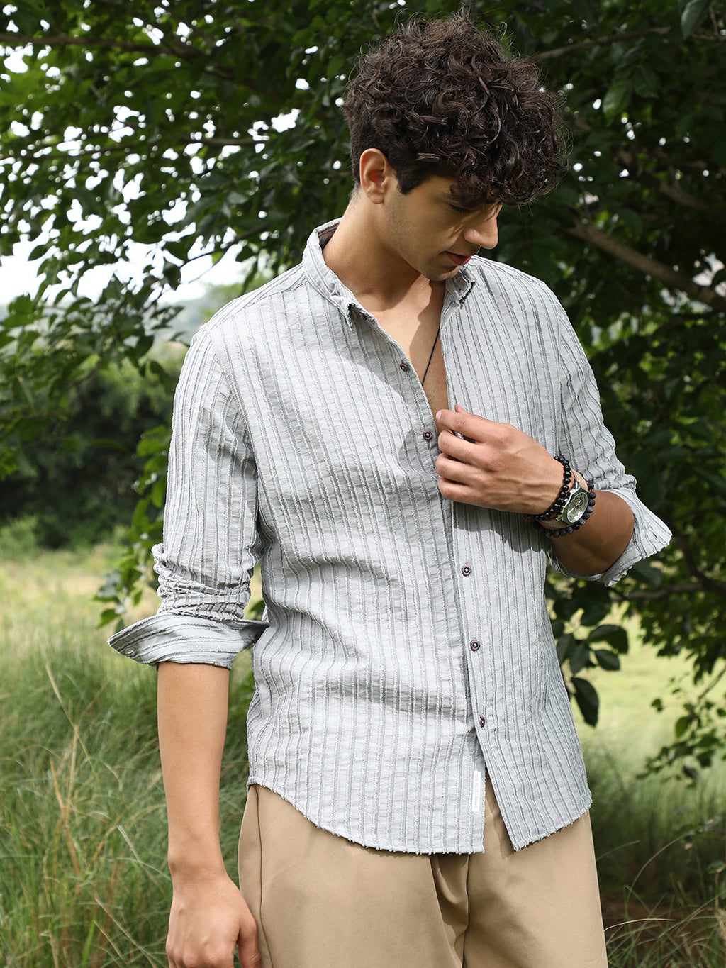 Campus Sutra Edgy-Stripe Jacquard Shirt