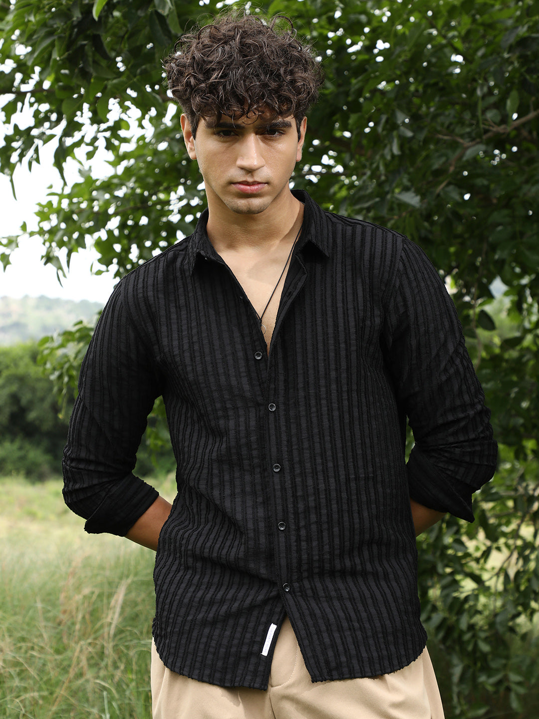 Campus Sutra Edgy-Stripe Jacquard Shirt
