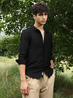 Campus Sutra Edgy-Stripe Jacquard Shirt