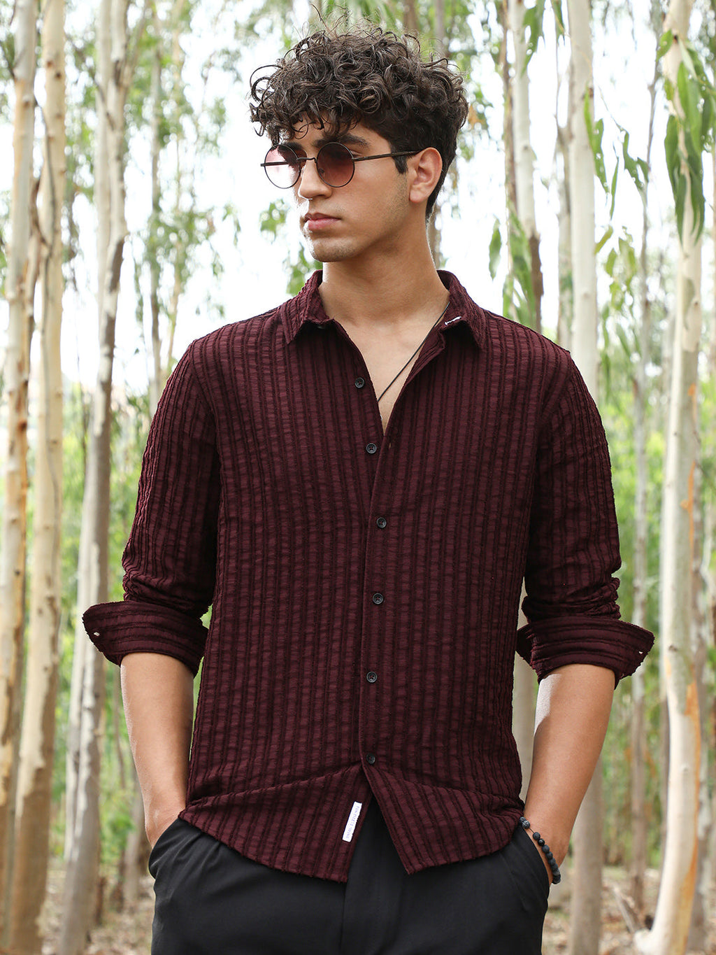 Campus Sutra Edgy-Stripe Jacquard Shirt