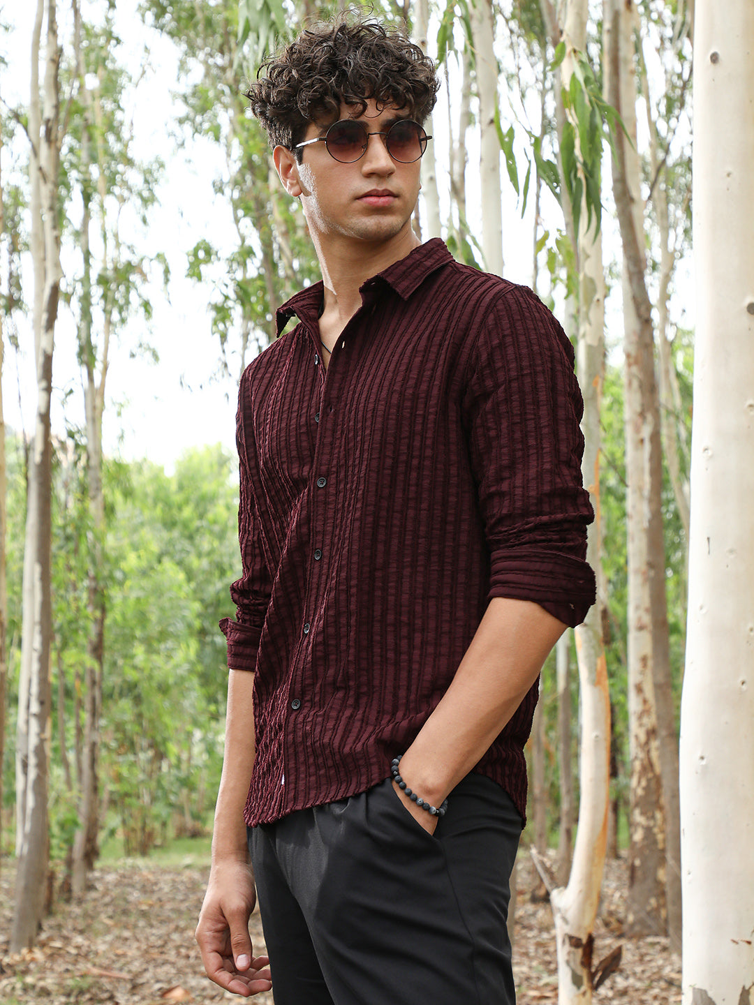 Campus Sutra Edgy-Stripe Jacquard Shirt