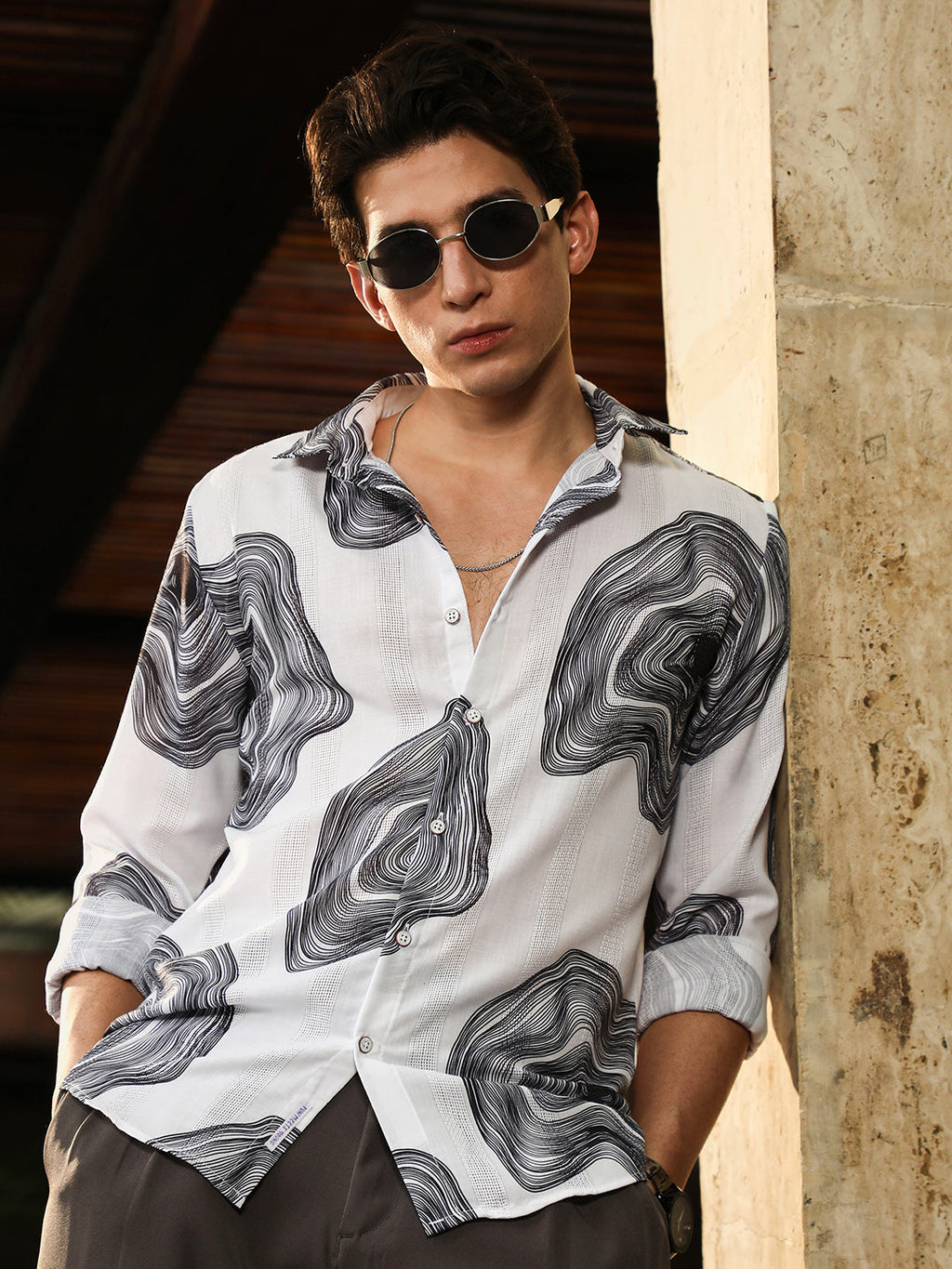 Campus Sutra Contrast-Spool Jacquard Shirt