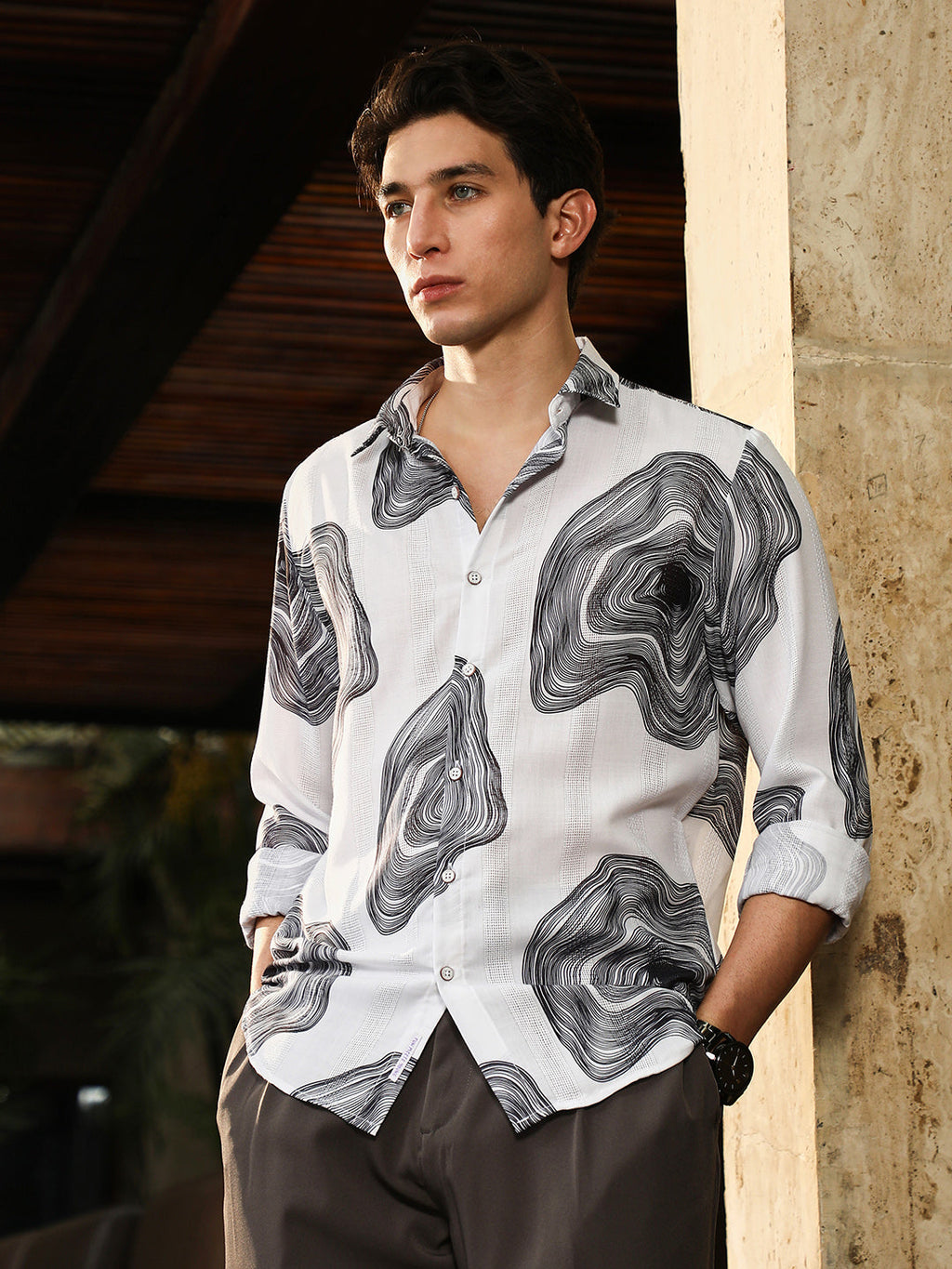 Campus Sutra Contrast-Spool Jacquard Shirt