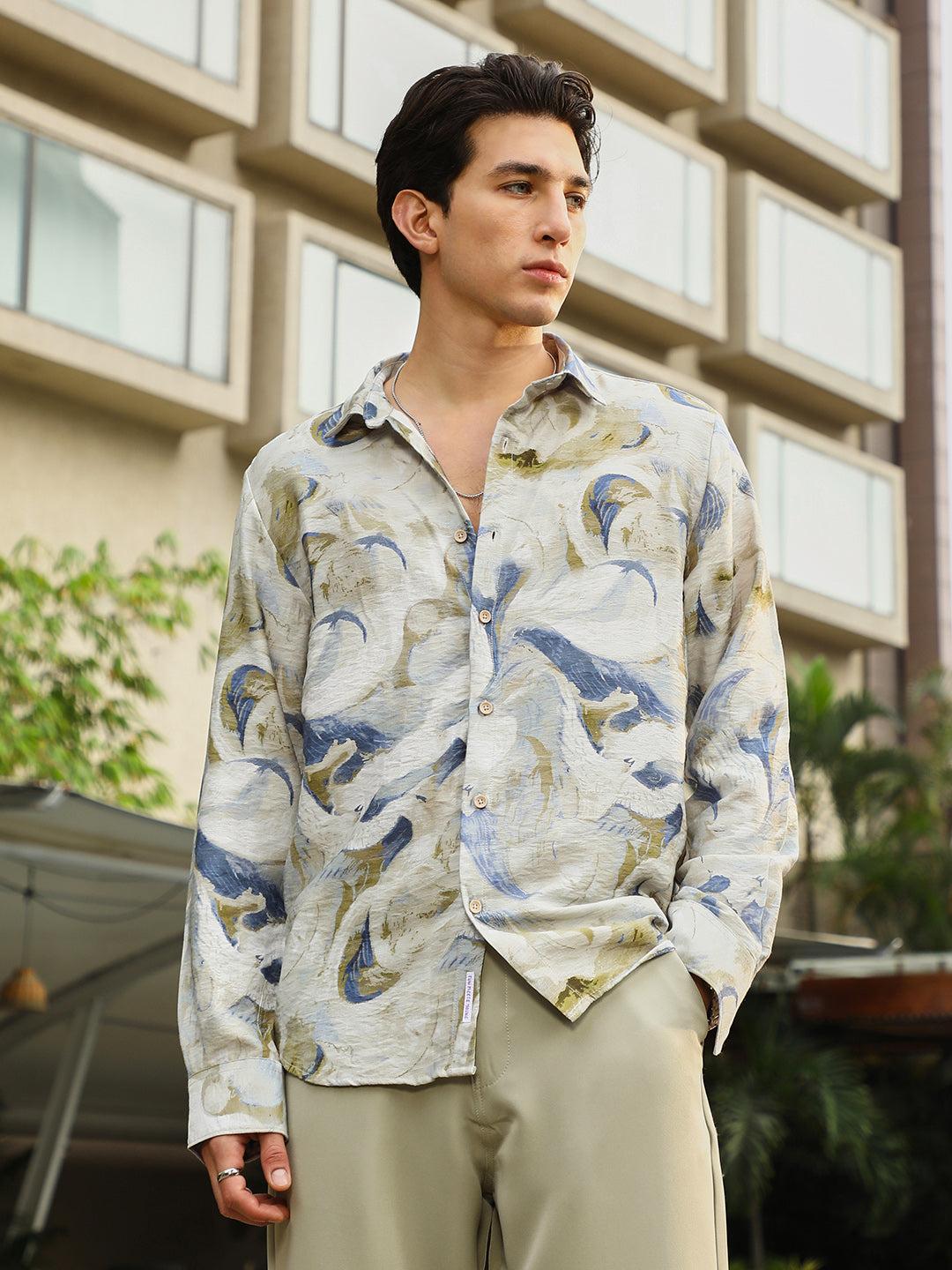 Campus Sutra Waterbrush-Imprint Dobby Shirt
