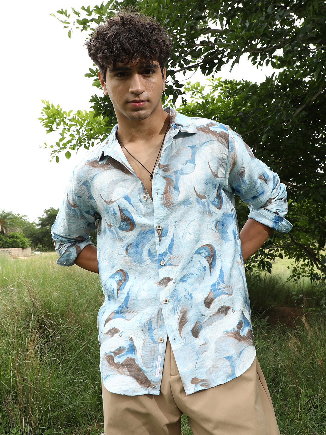 Campus Sutra Waterbrush-Imprint Dobby Shirt