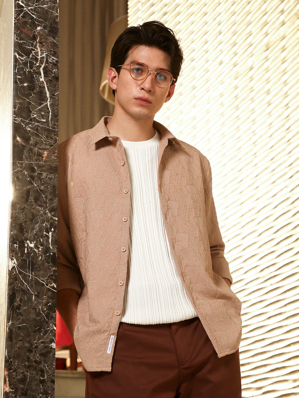 Campus Sutra Geo-Abstract Jacquard Shirt
