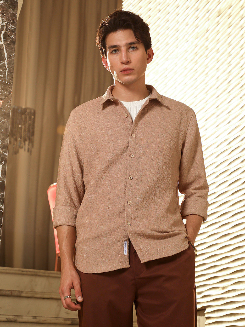 Campus Sutra Geo-Abstract Jacquard Shirt