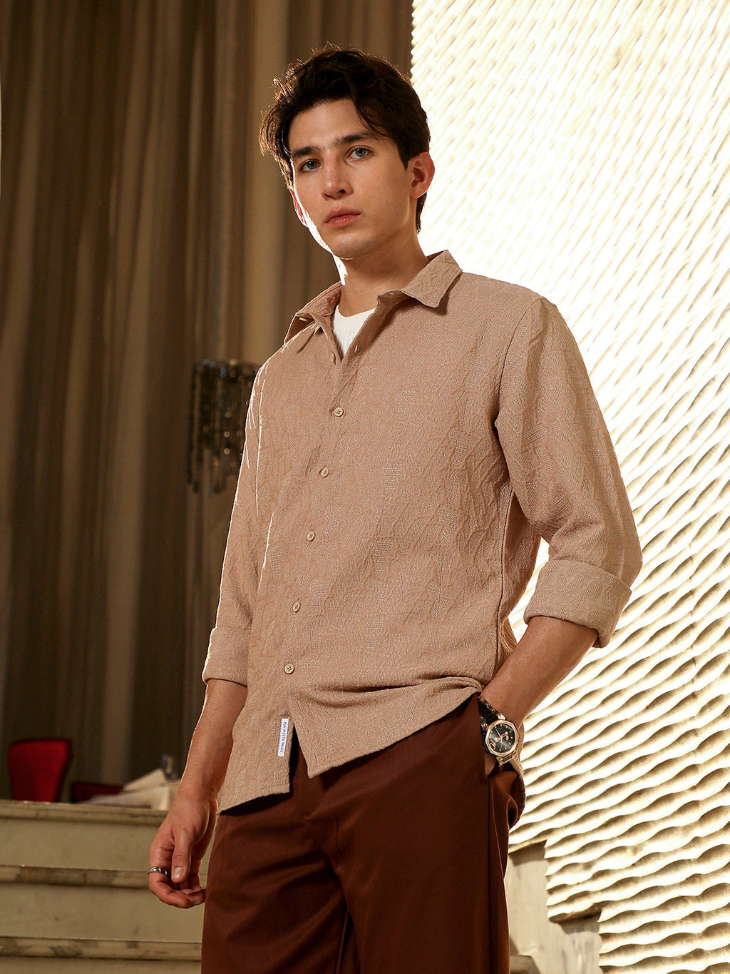Campus Sutra Geo-Abstract Jacquard Shirt
