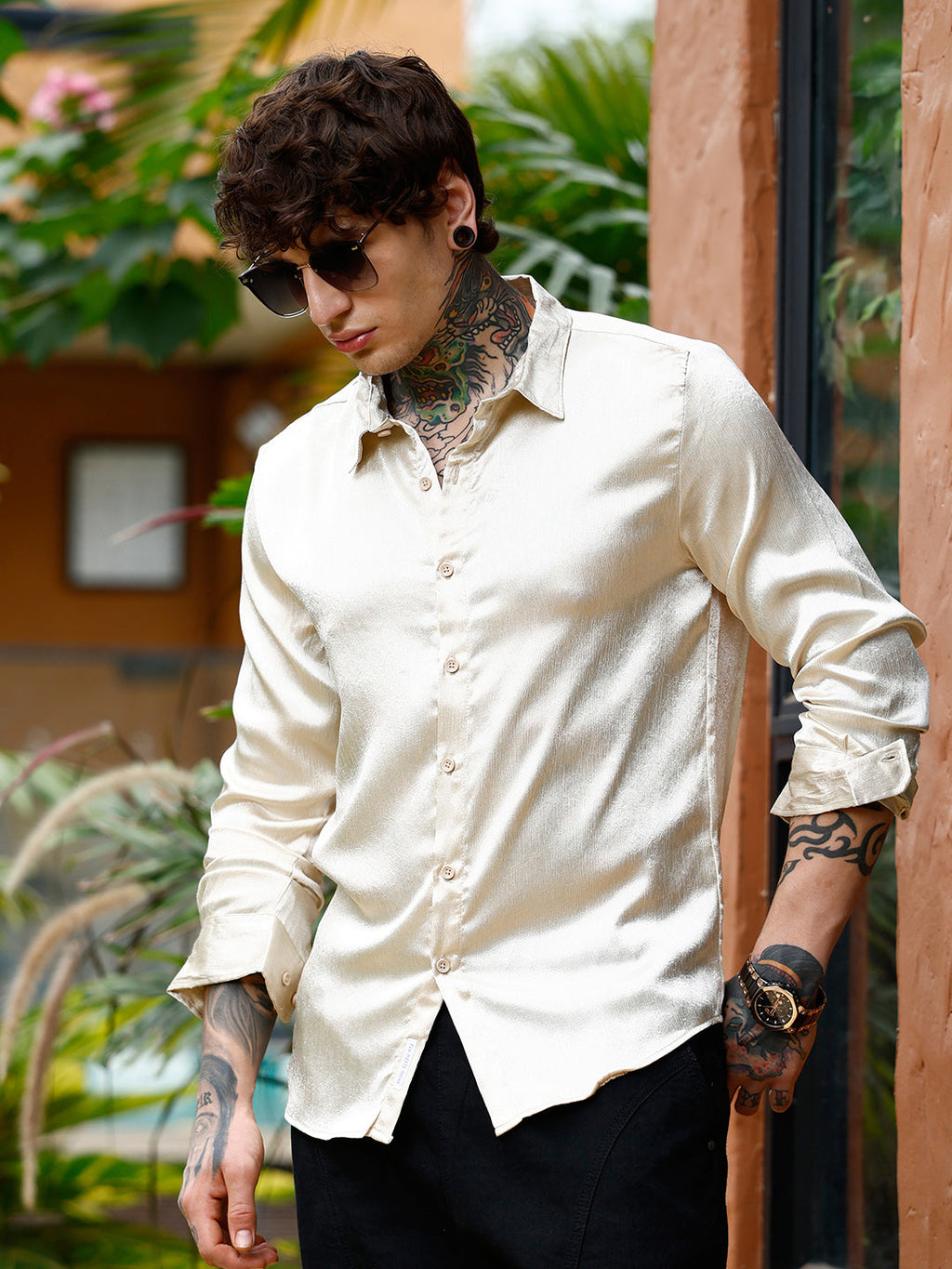 Campus Sutra Crushed-Satin Regular Shirt