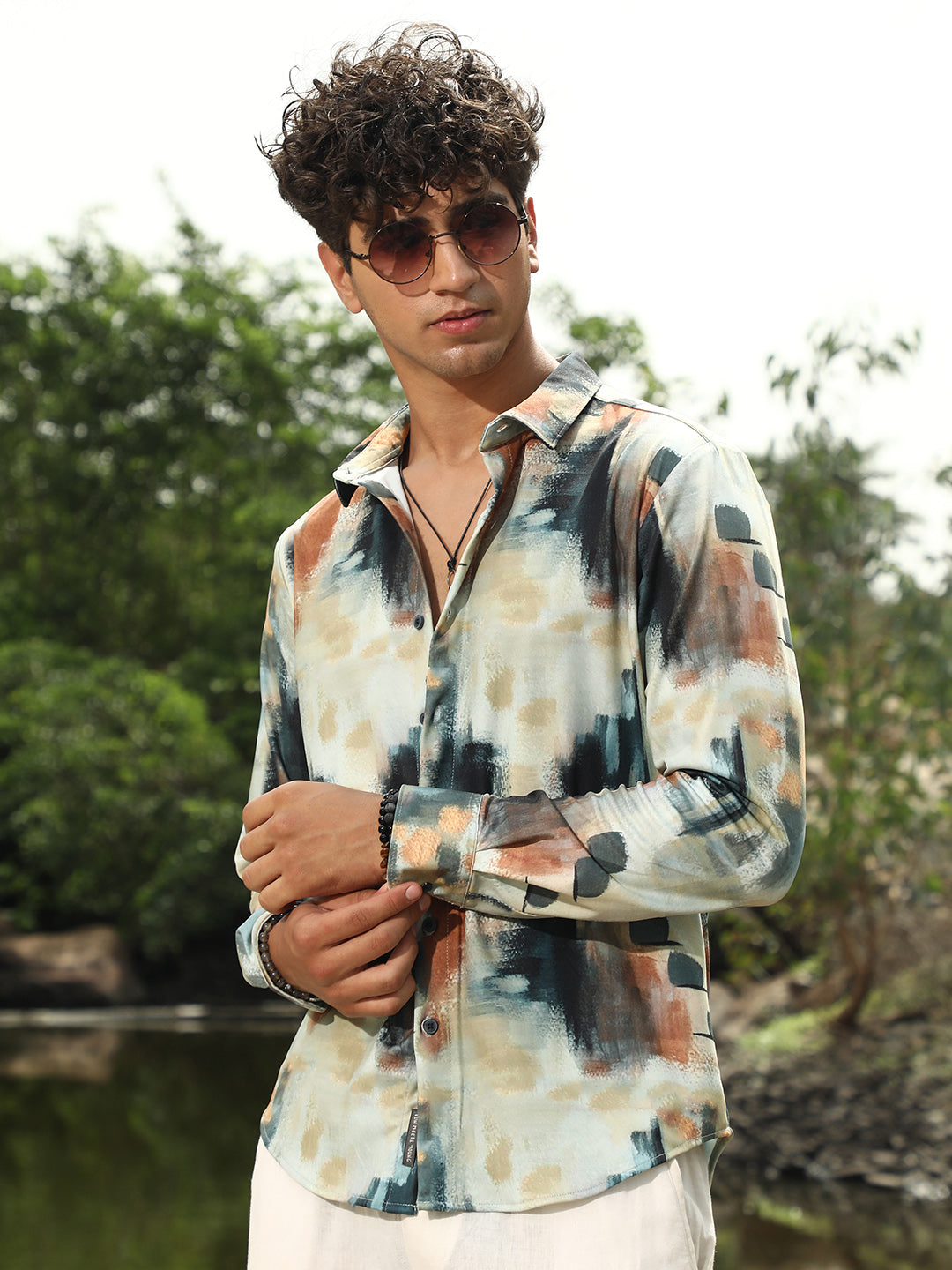 Campus Sutra Abstract-Brushed Imprint Shirt