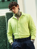 Campus Sutra Lime Green Textured Full Sleeve Shirt For Men