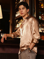 Campus Sutra Gleaming Crushed-Satin Shirt