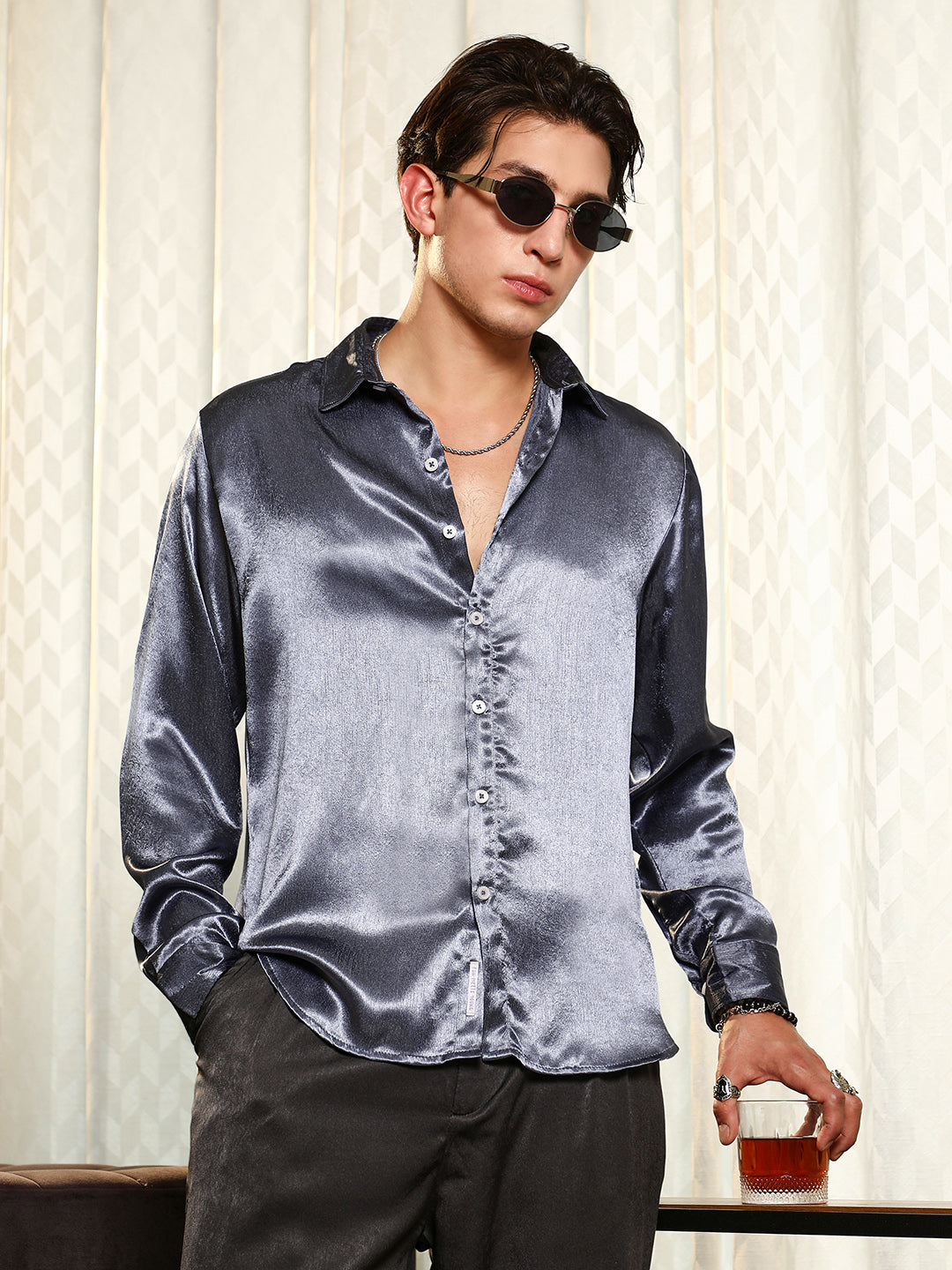 Campus Sutra Solid Satin Shirt