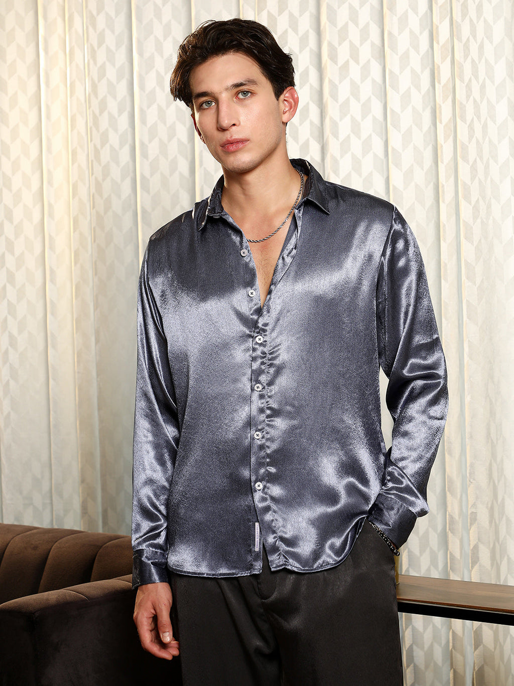 Campus Sutra Solid Satin Shirt