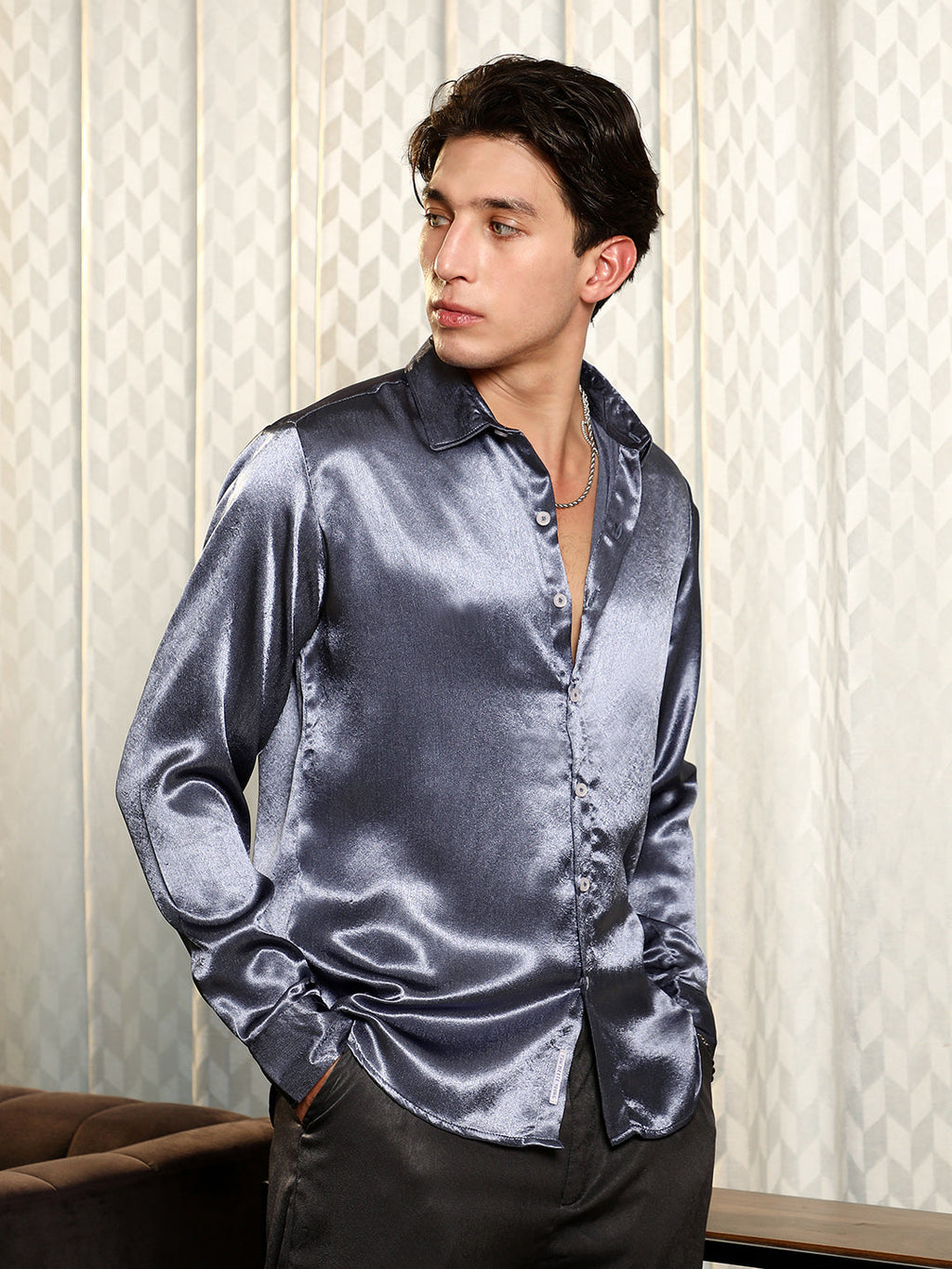 Campus Sutra Solid Satin Shirt