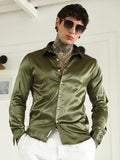 Campus Sutra Olive Green Polyester Slim Fit Shirt