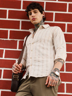 Campus Sutra Textured Candy-Striped Shirt