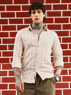 Campus Sutra Textured Candy-Striped Shirt