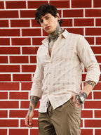 Campus Sutra Textured Candy-Striped Shirt