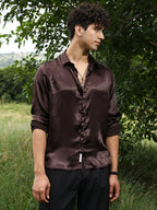 Campus Sutra Gleaming Crushed-Satin Shirt