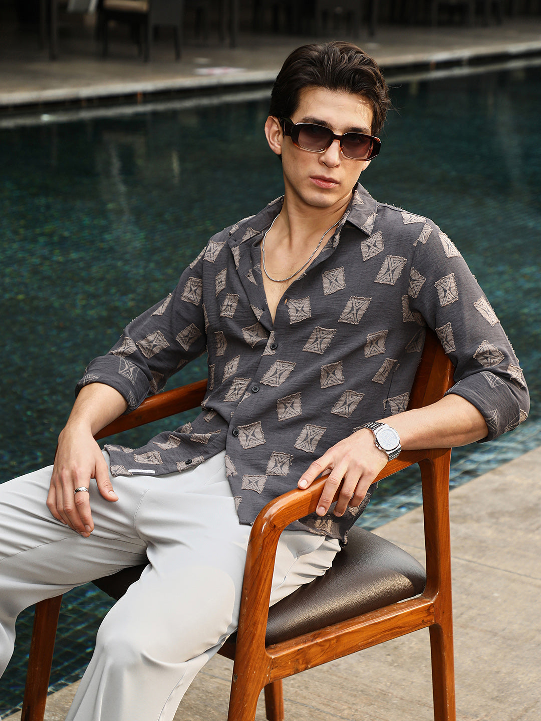 Campus Sutra Folk-Block Jacquard Shirt