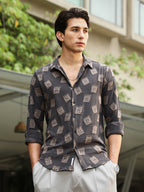 Campus Sutra Folk-Block Jacquard Shirt