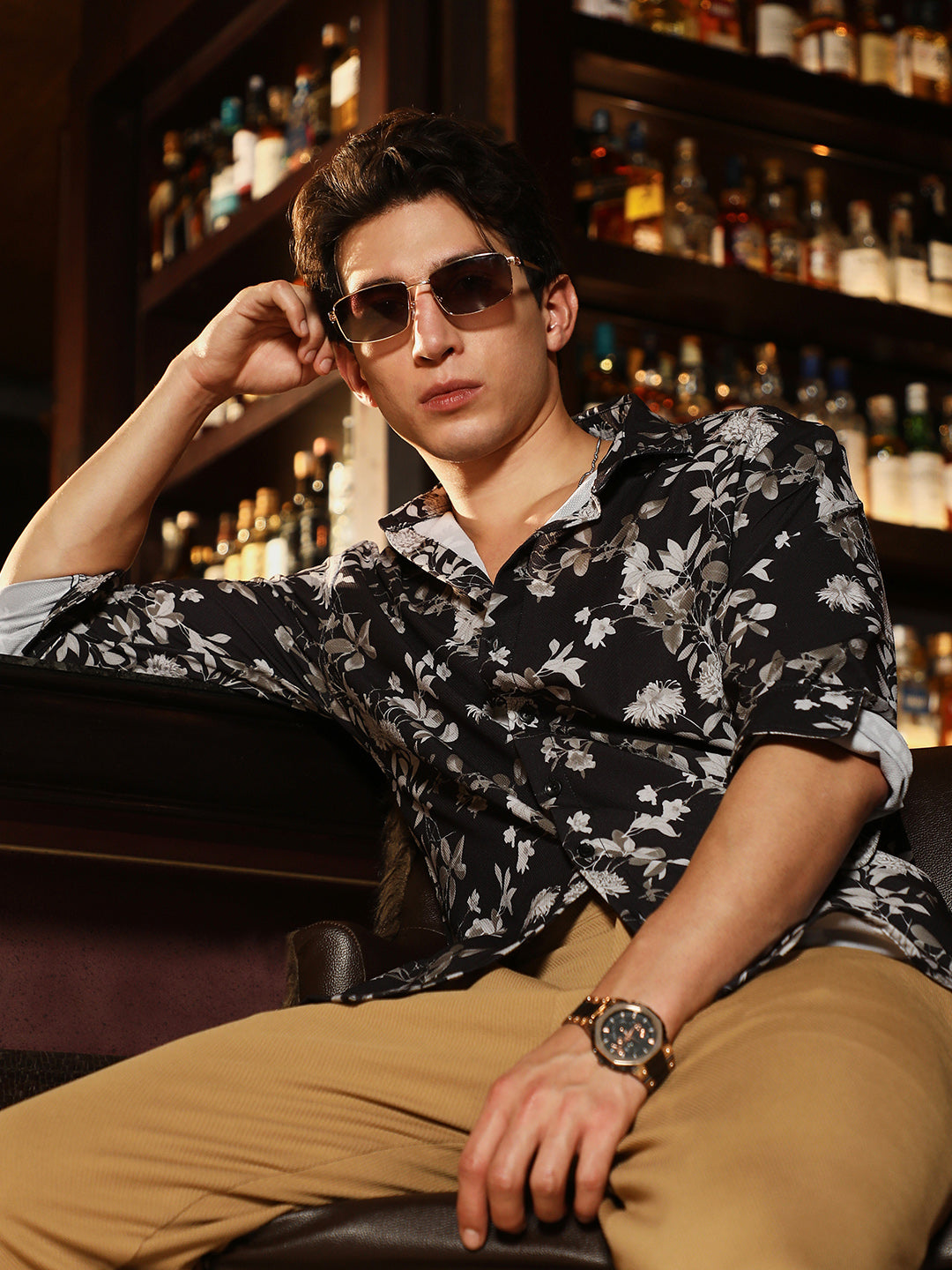 Campus Sutra Mono-Botanics Imprint Shirt