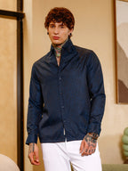Campus Sutra Contrast-Streaks Jacquard Shirt
