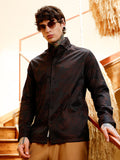 Campus Sutra Dark-Tone Flora-Block Jacquard Shirt