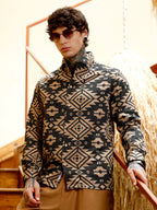 Campus Sutra Contrast Aztec-Block Jacquard Shirt