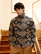 Campus Sutra Contrast Aztec-Block Jacquard Shirt