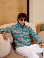 Campus Sutra Gradient-Strokes Jacquard Shirt