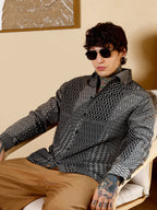 Campus Sutra Geometric-Blocks Jacquard Shirt