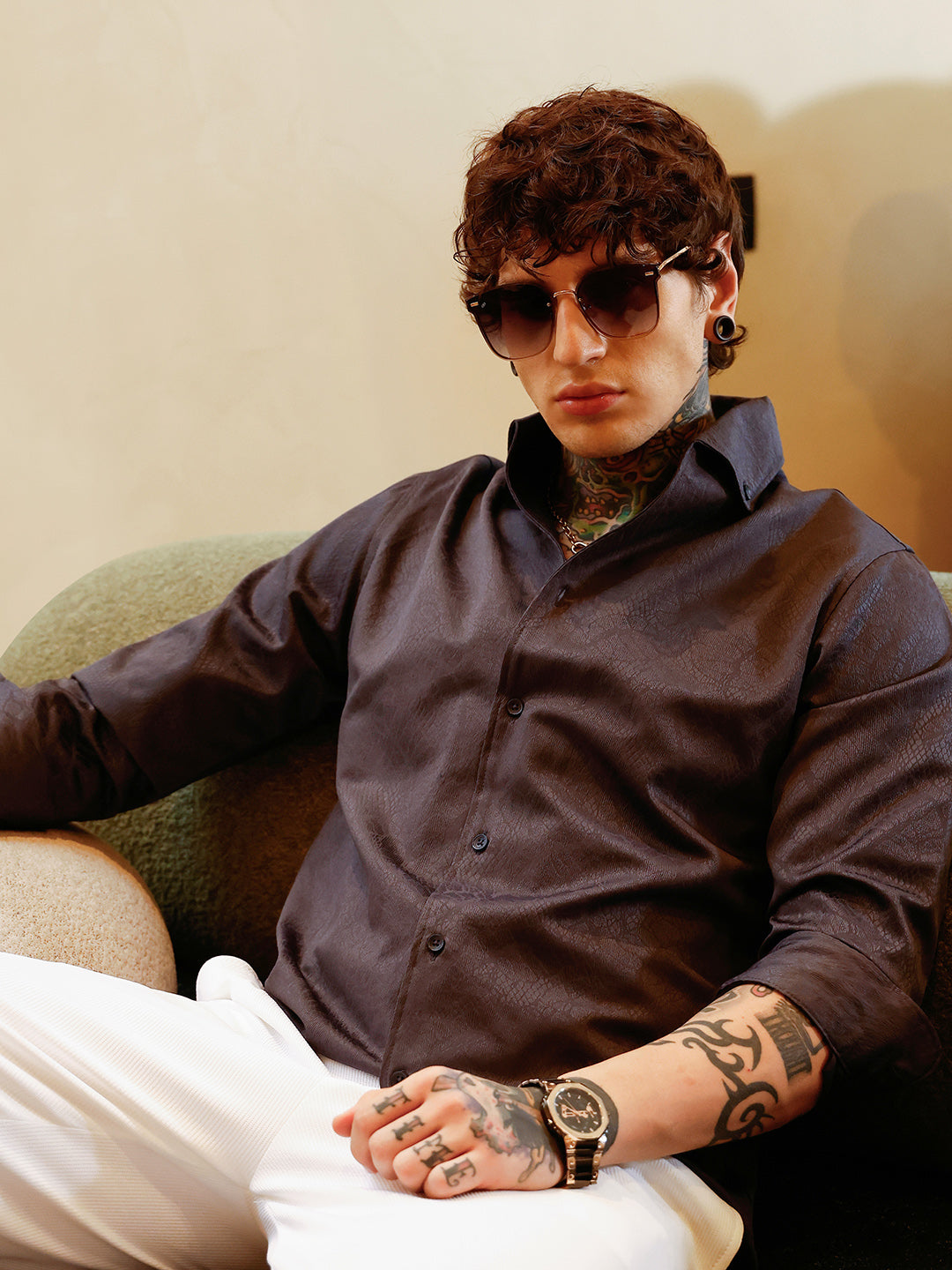 Campus Sutra Reptilia Jacquard Shirt