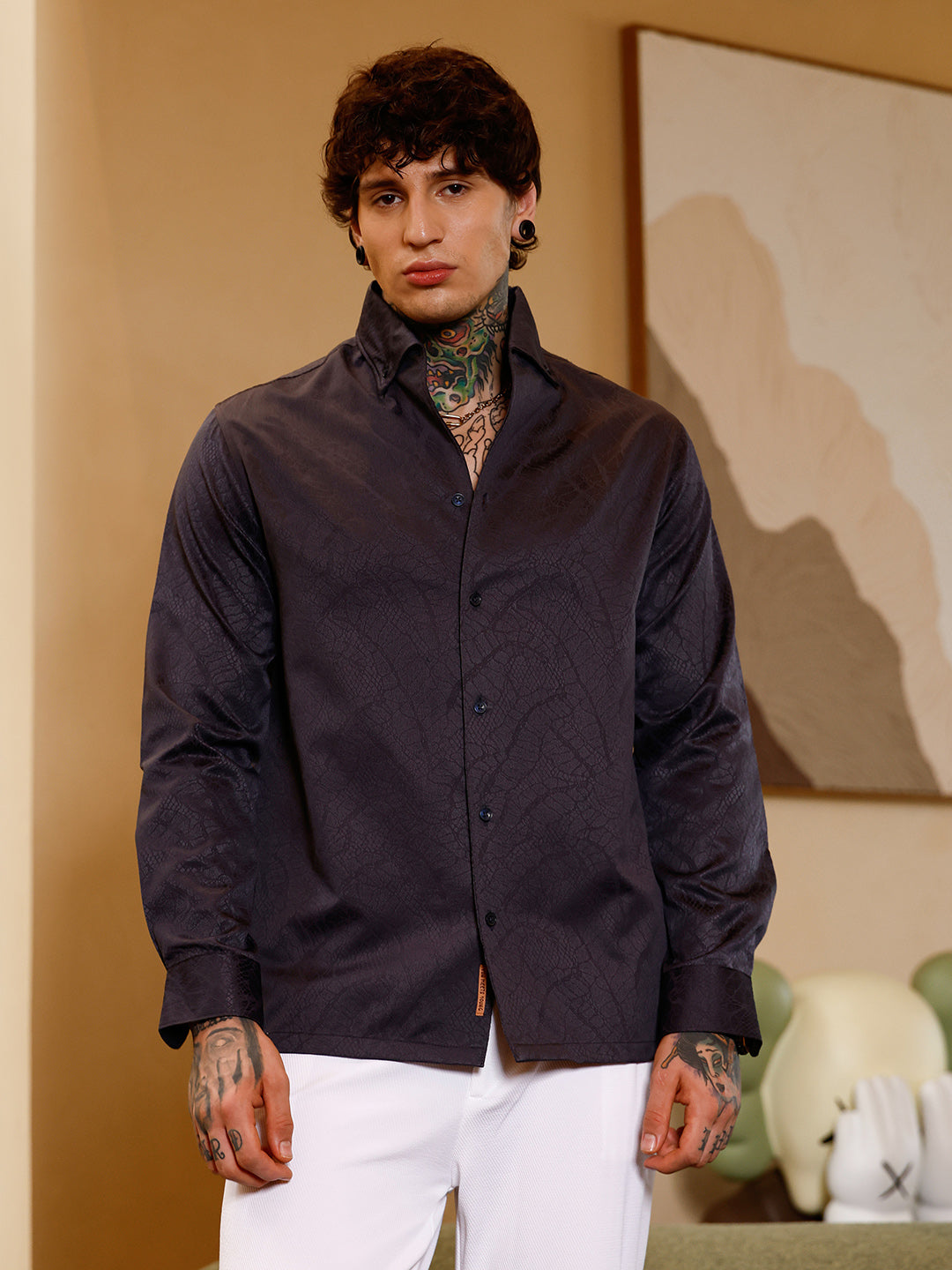 Campus Sutra Reptilia Jacquard Shirt