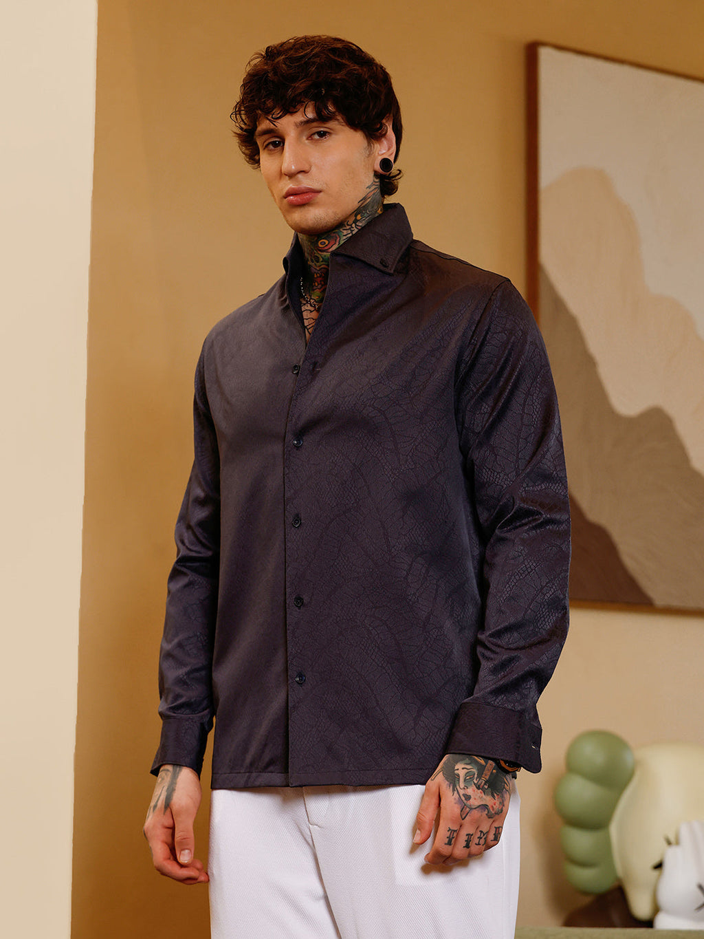 Campus Sutra Reptilia Jacquard Shirt