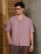 Campus Sutra Rouge Pink Solid Cuban Relaxed Shirt