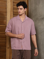 Campus Sutra Rouge Pink Solid Cuban Relaxed Shirt