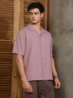 Campus Sutra Rouge Pink Solid Cuban Relaxed Shirt