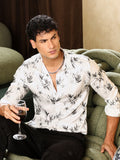 Campus Sutra Faded-Leaf Imprint Satin Shirt