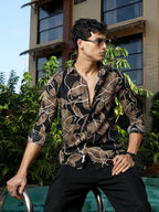 Campus Sutra Artistic-Foliage Lined Imrprint Shirt